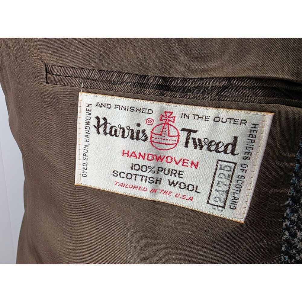 Vtg Harris Tweed 40S Brown Herringbone Wool USA Mens Blazer Jacket Sport Coat - Picture 11 of 13